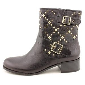 INC Wenda Leather Almond Toe Moto Studded Boots